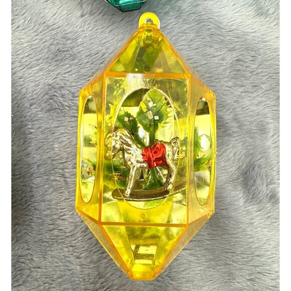 12 Vintage Jewel Brite Plastic Diamond-Shaped Ornaments Embedded Holiday Design - Picture 2 of 12